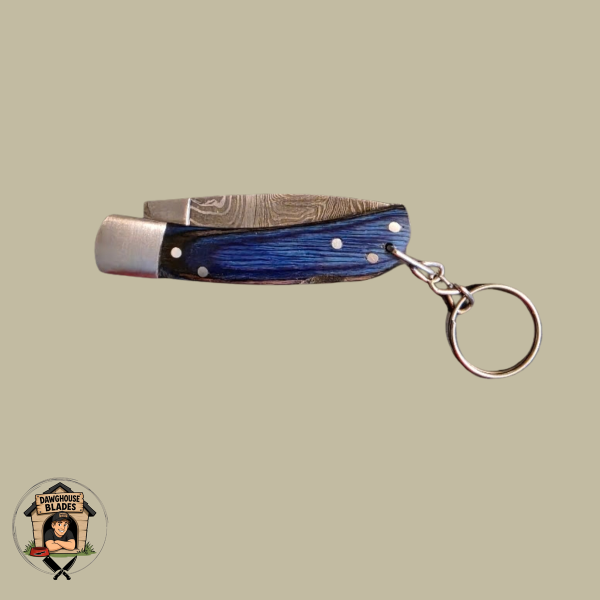 Damascus Steel Folding Knife Keychain SKU F26
