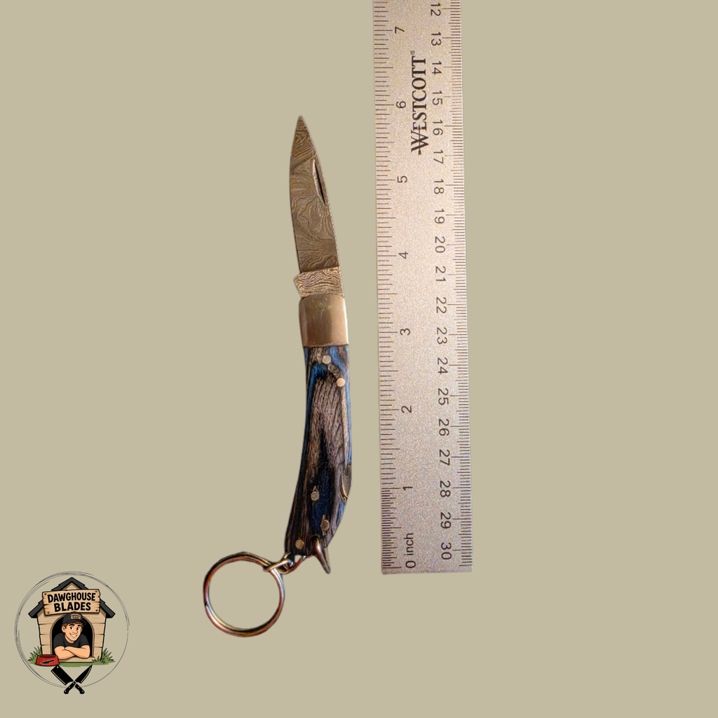 Damascus Steel Folding Knife Keychain SKU F25