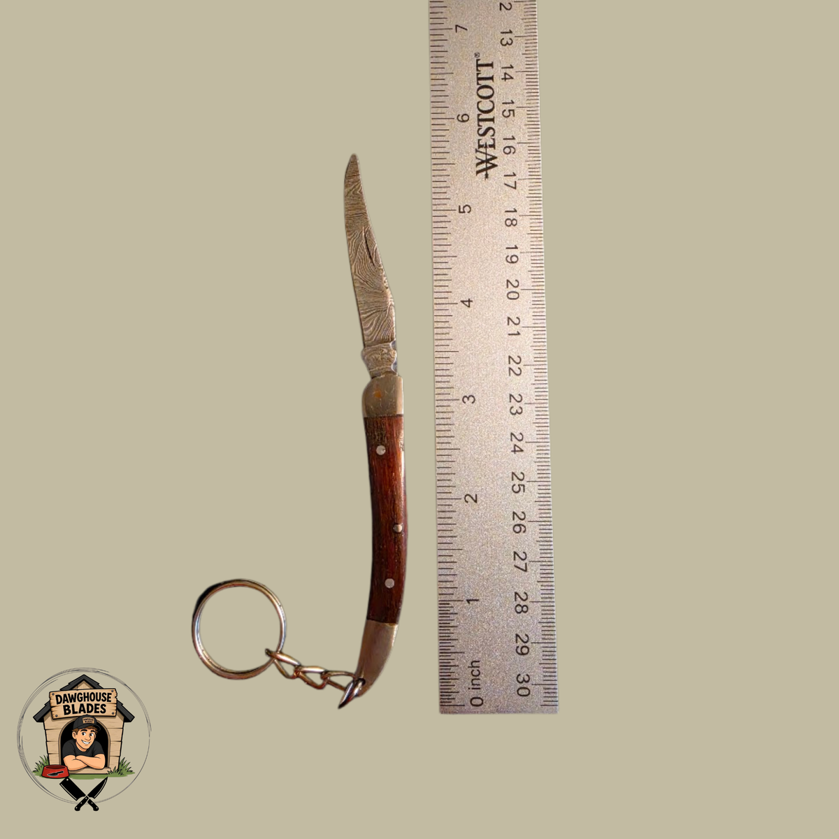 Damascus Steel Folding Knife Keychain SKU F17