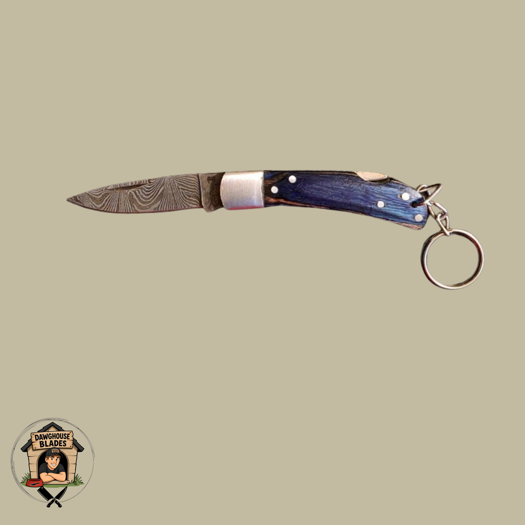 Damascus Steel Folding Knife Keychain SKU F26