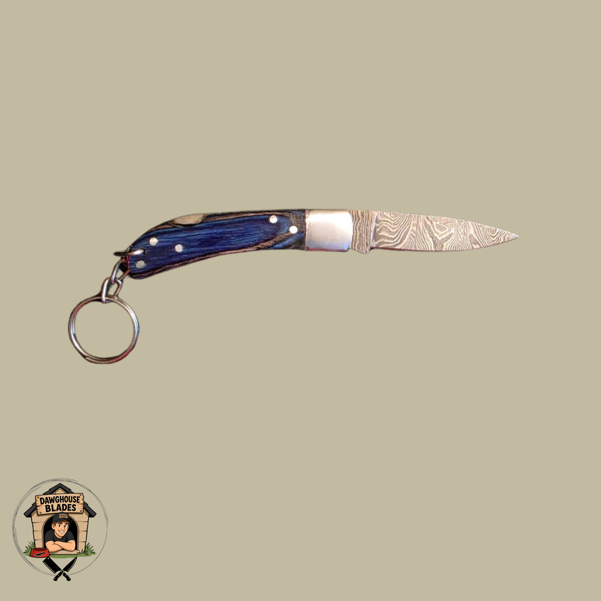 Damascus Steel Folding Knife Keychain SKU F25