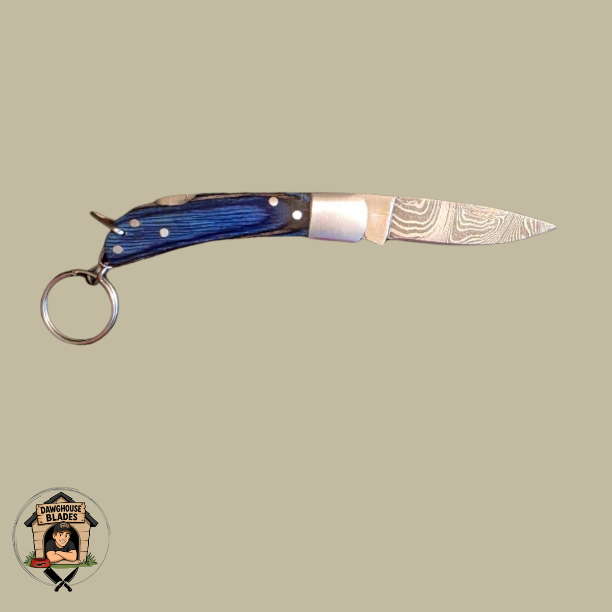 Damascus Steel Folding Knife Keychain SKU F26