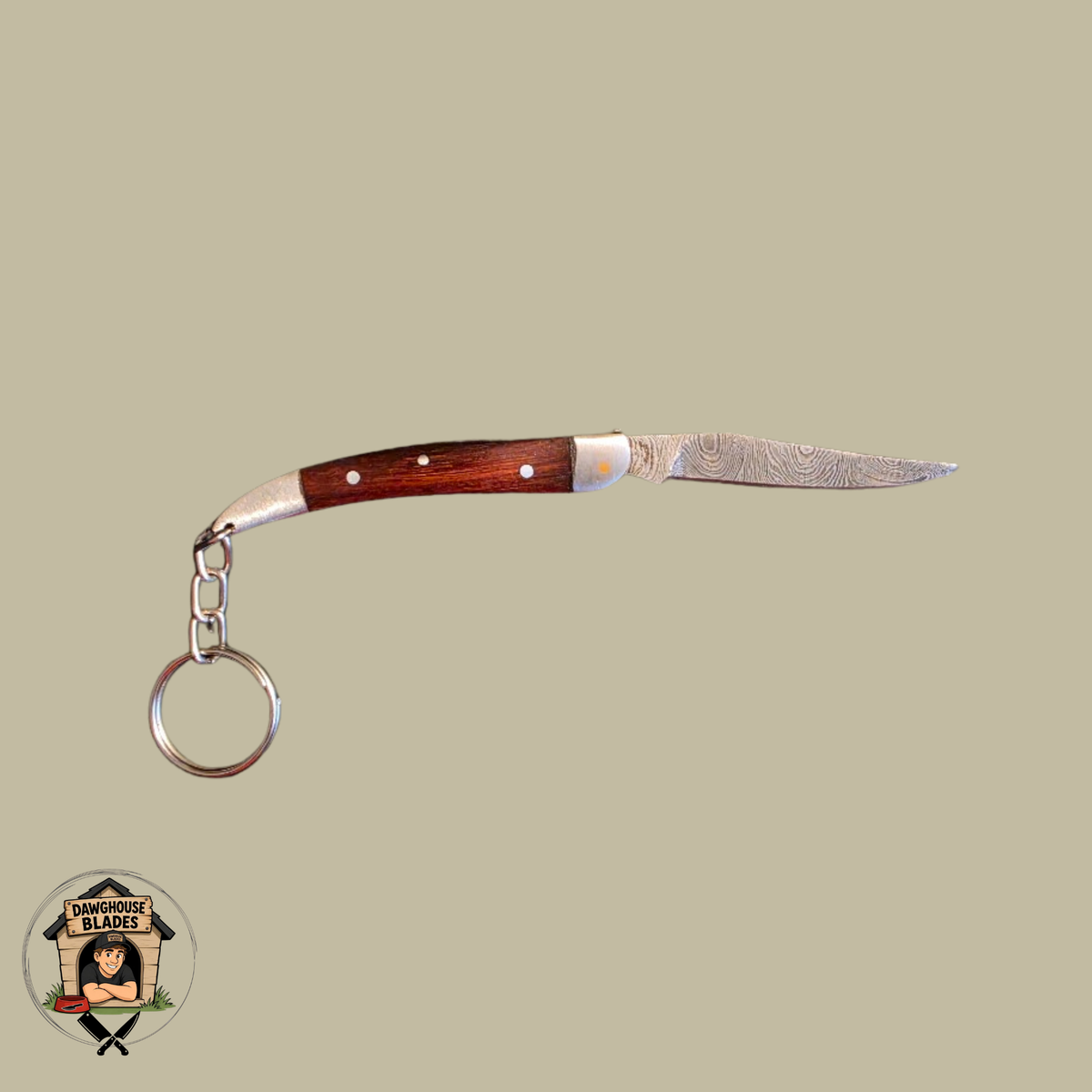 Damascus Steel Folding Knife Keychain SKU F17