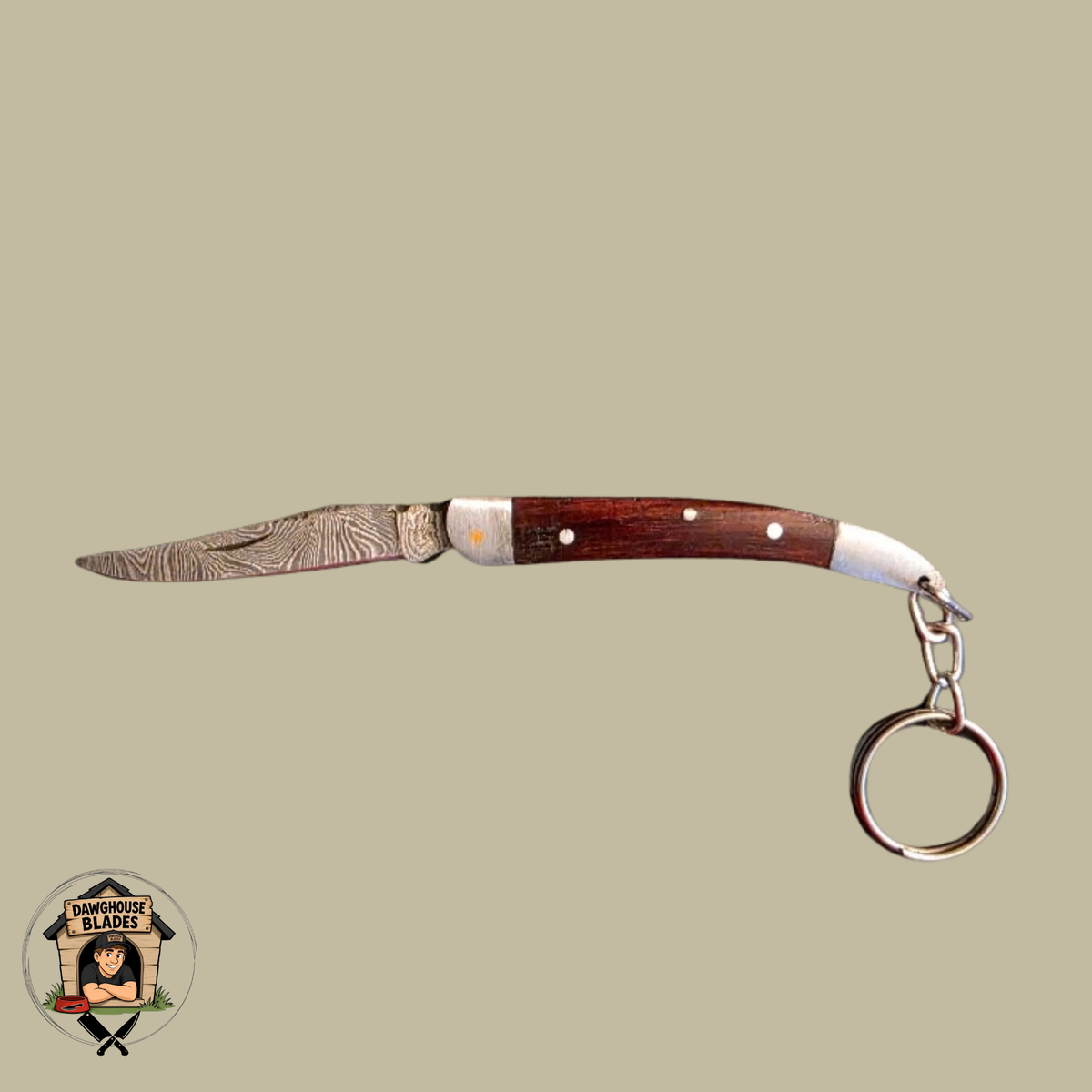 Damascus Steel Folding Knife Keychain SKU F17