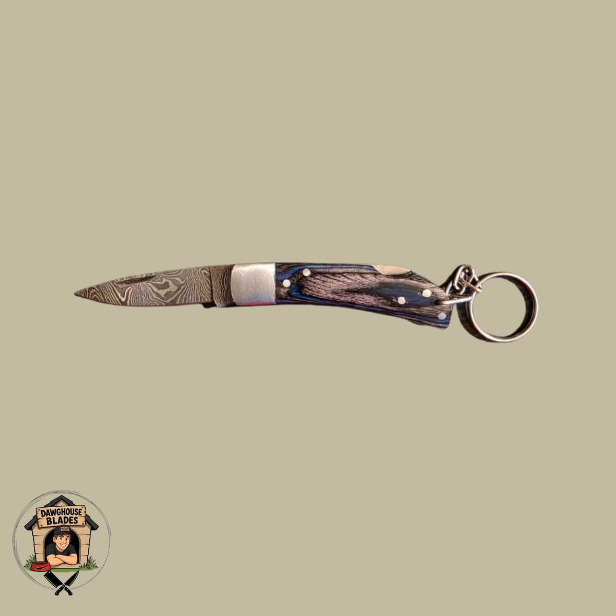 Damascus Steel Folding Knife Keychain SKU F25