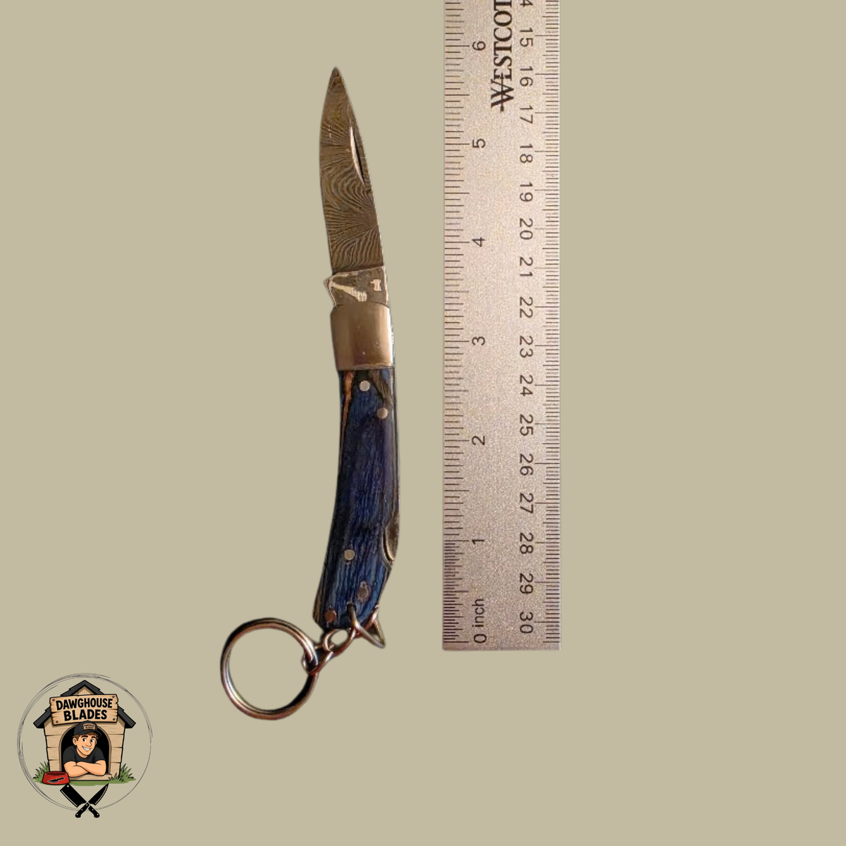 Damascus Steel Folding Knife Keychain SKU F26