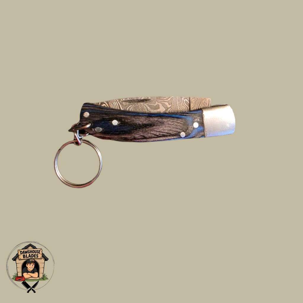 Damascus Steel Folding Knife Keychain SKU F25