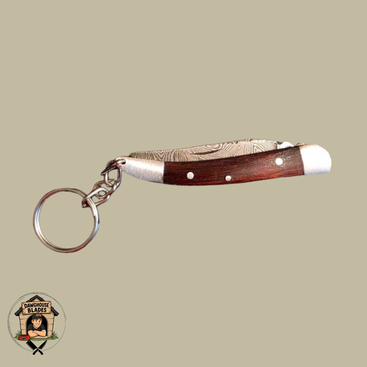 Damascus Steel Folding Knife Keychain SKU F17