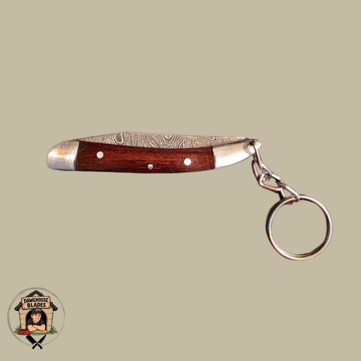 Damascus Steel Folding Knife Keychain SKU F17