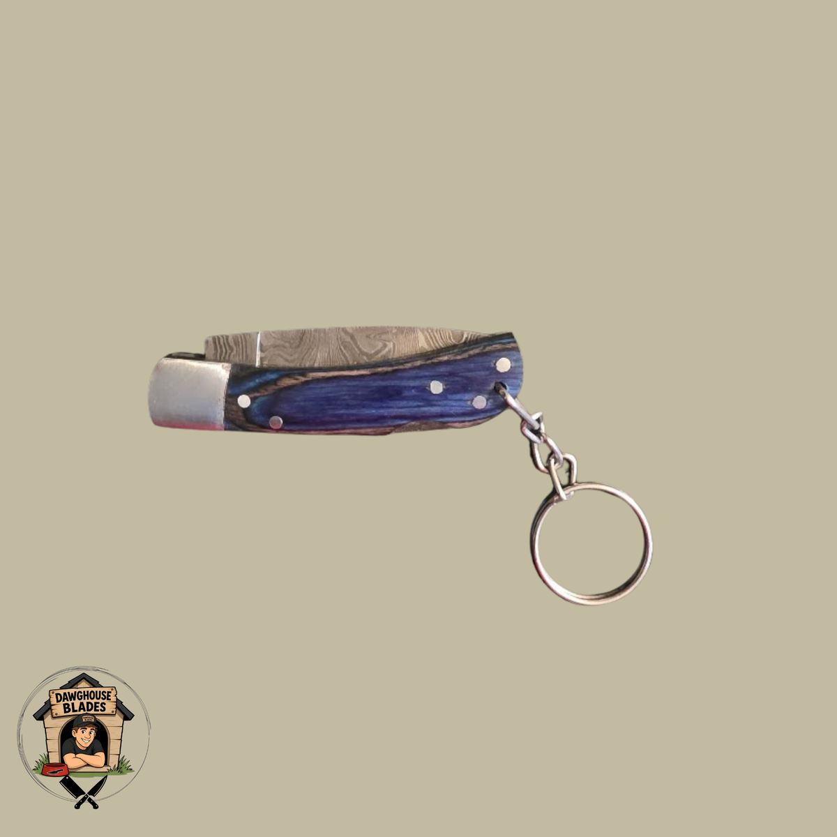 Damascus Steel Folding Knife Keychain SKU F25